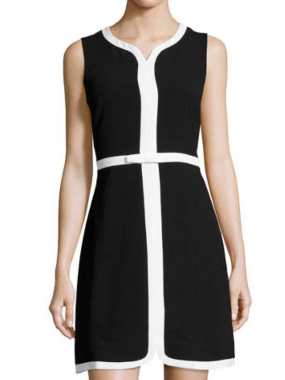 CeCe Black and White Sleeveless Sheath Dress
